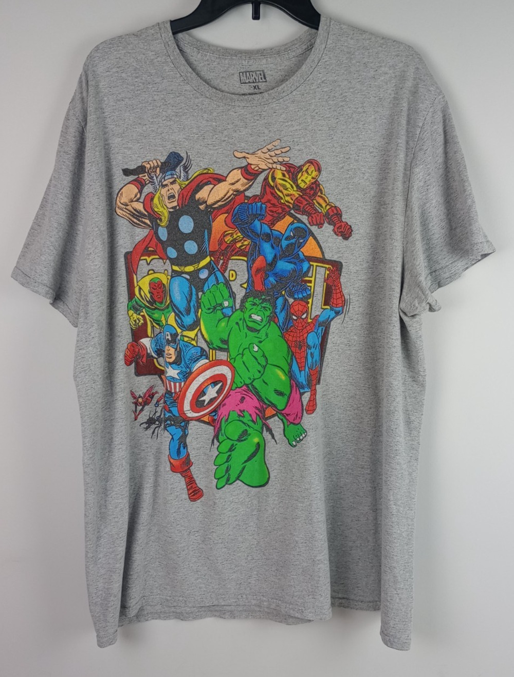 Marvel Comics Mens XL Light Grey Avengers Superhero Collage‎ Graphic Tshirt